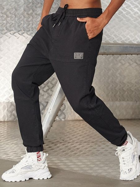 

men patched detail drawstring waist joggers q2op#, Black