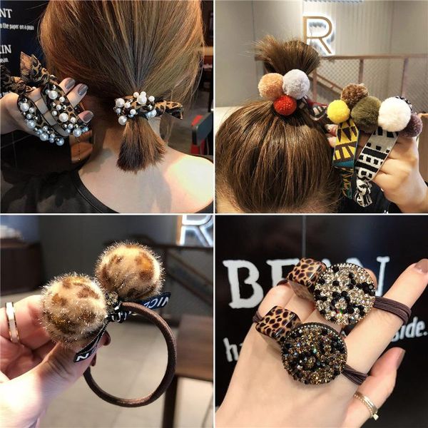 

beads leopord pattern knot hair band ultra-stretch hairband meatball headband pearl accessories, Slivery;white
