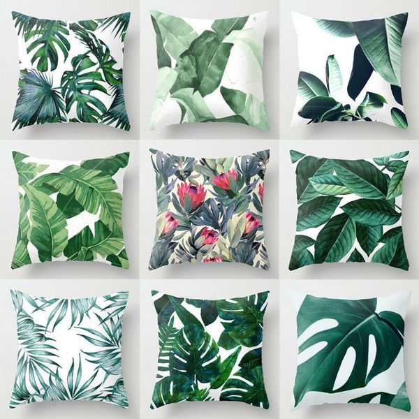 

pillow case floral tropical plant leaves pillowcase cushion cover home decor rainforest green throw car sofa