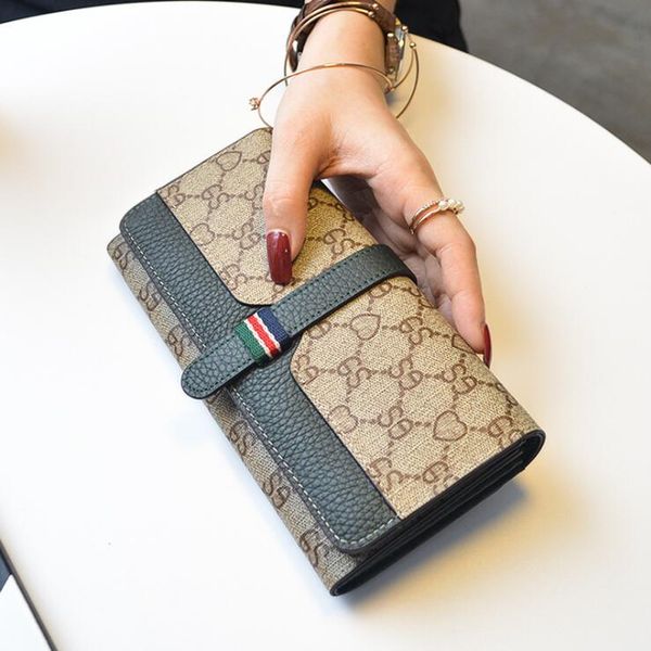 

women brand wallet leathers printed long wallets multifunctional large genuine leather storage coin purse street trend contrasting womens ha, Red;black