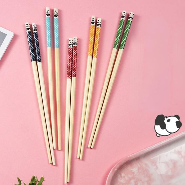 

chopsticks reusable cute panda lucky cat pattern japanese style bamboo set 5 pairs chineses desserts chopstickers