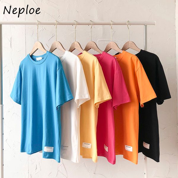 

neploe o neck pullover short sleeve t shirt women summer loose tees simple multicolor all match ladies soft 210510, White
