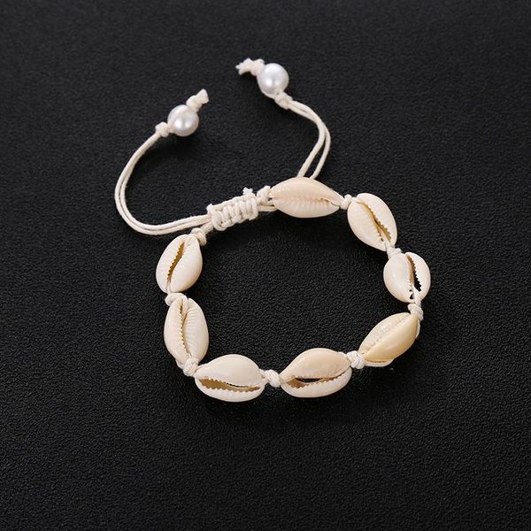 

charm bracelets handmade natural seashell hand knit bracelet shell women accessories beaded strand women's gift, Golden;silver