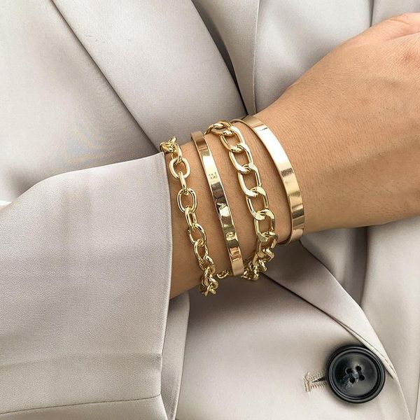 

link, chain gold color vintage multilayer bracelet for women statement twist opening fashion jewelry, Black