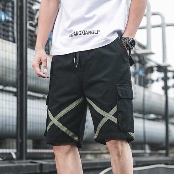 

men's shorts 2021 gym casual pants summer men pack crossed double stripe sweatshorts headband style fitness movement extra large size, White;black
