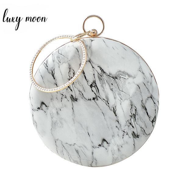 

round shape female clutch bags luxury diamond women handbags fashion marble pattern pu leather new elegant shoulder bags