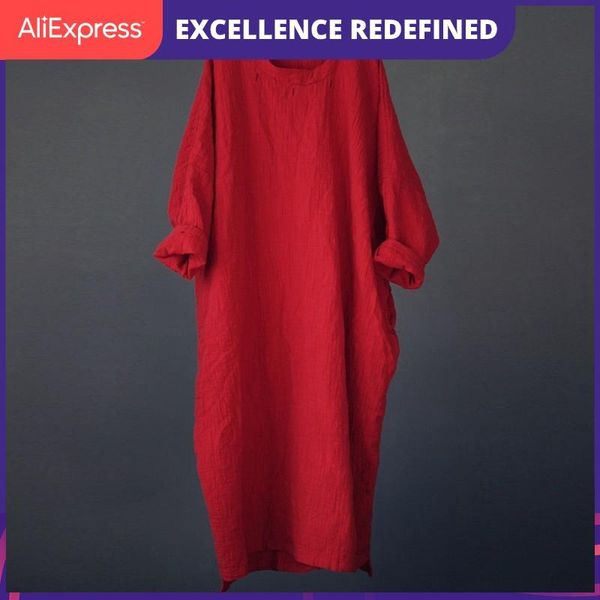

casual dresses autumn plus size dress 2021 spring women long robe loose big cotton linen lady vintage, Black;gray