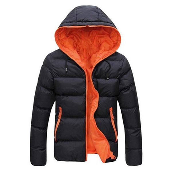 

men's down & parkas winter men cotton coats casual hooded parka fashion loose color matching slim fit coat thick warm zipper jacket, Black