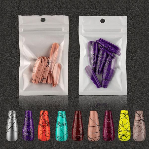 

false nails nail salon supplies full cover long coffin art tips diy manicure tool ballerina fake brushed, Red;gold