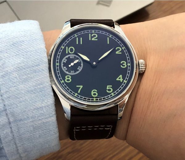 

saffier crystal of mineral glass 44mm black iron plate asian 6497 mechanical movement gentlemen watches gr11-21, Slivery;brown