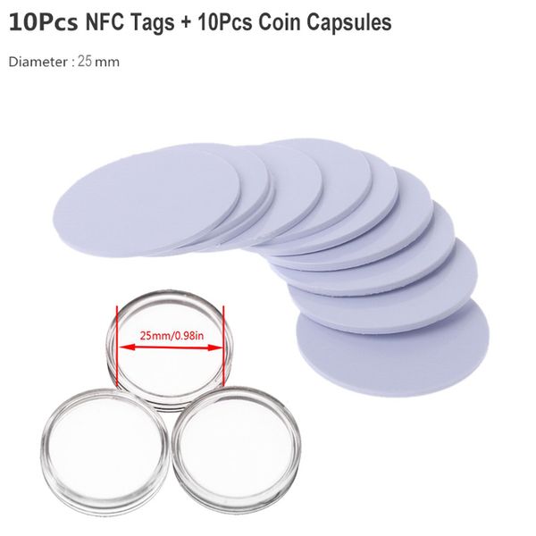 

Access Control Cards 20PCS Ntag215 NFC Tags Phone Key 13.56MHz NTAG 215 Universal Labels RFID Tag 25mm Coin Holder with Capsules Box