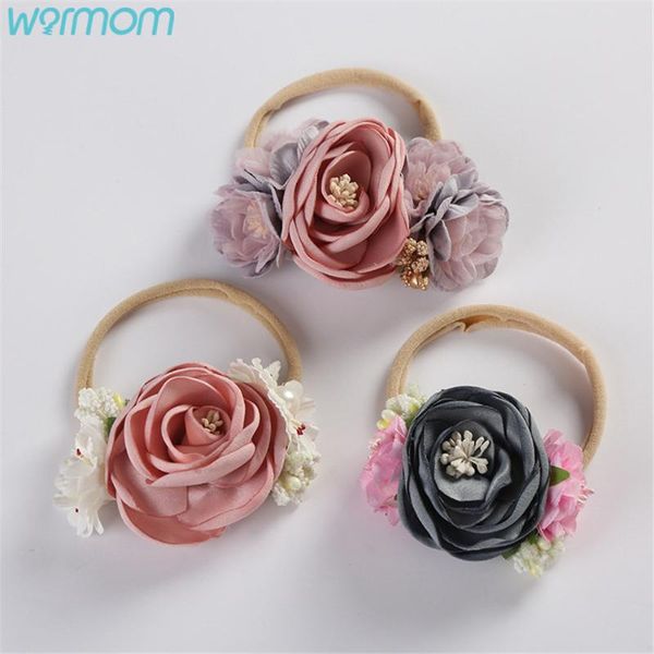 

hair accessories warmom european american cute bow flower headband children's handmade baby headdress, Slivery;white