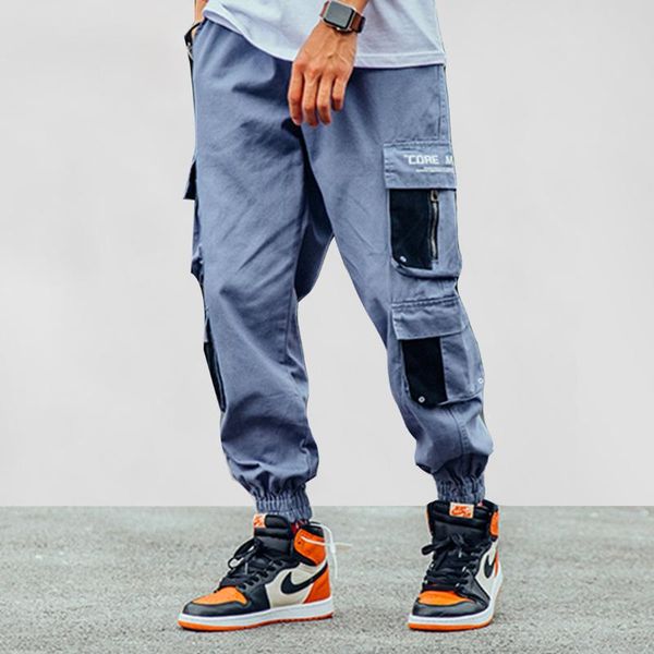 

men's pants denim harem joggers men 2021 fashion soft jeans hip hop streetwear pockets cargo patchwork causal trousers, Black