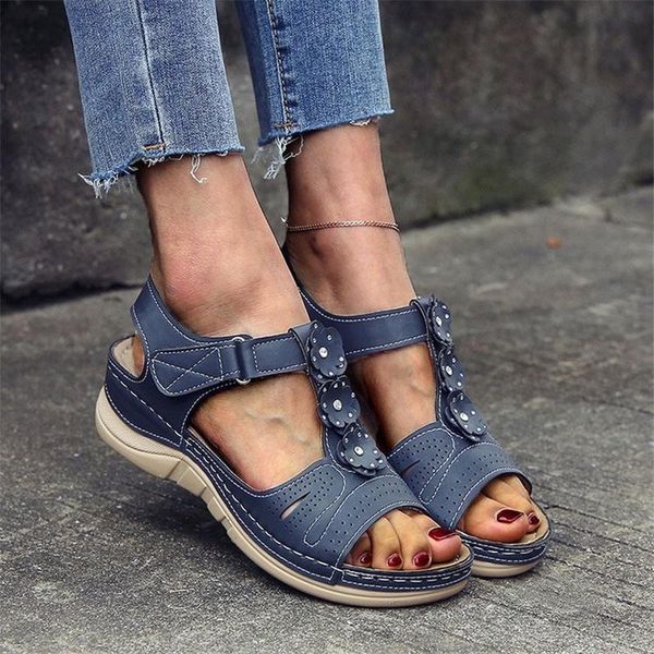 

summer hollow embroidered soft bottom slope heel ladies sandals, Black