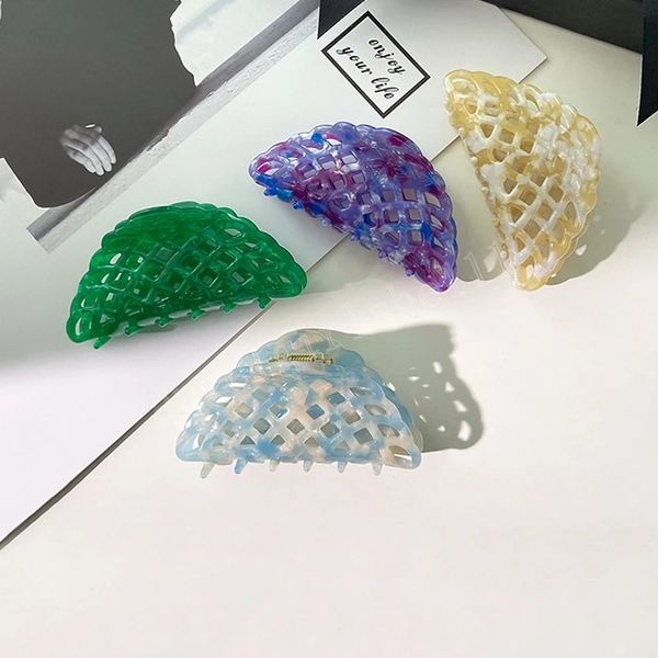 

korea acetate clamp back head hairpin french retro color hair claw headdress hairpin female shark clip, Slivery;white