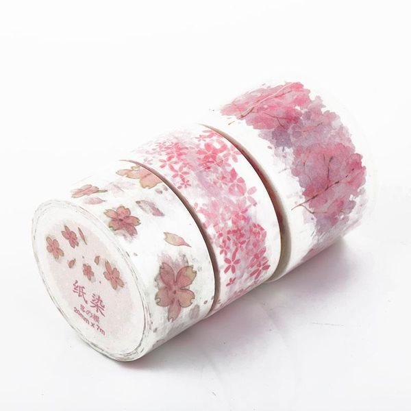 

gift wrap 1pc 7m*2cm creative pink flower paper sticker scrapbooking decorative tape sakura masking craft watercolor label