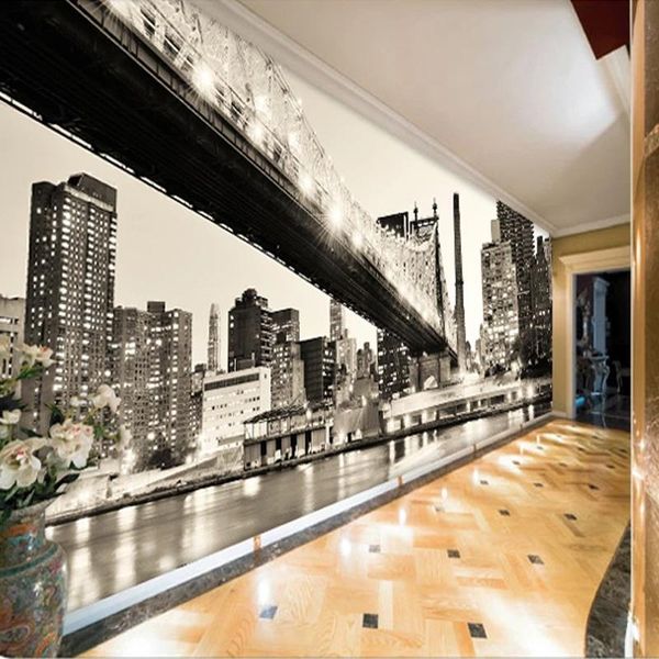 

custom po 3d mural retro black white city bridge landscape self adhesive wallpaper office living room wall waterproof wallpapers