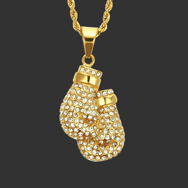 

men chains pendant for hip hop amulet neck s heavy industry full diamond boxing gloves necklace hop fashion brand jewelry, Silver
