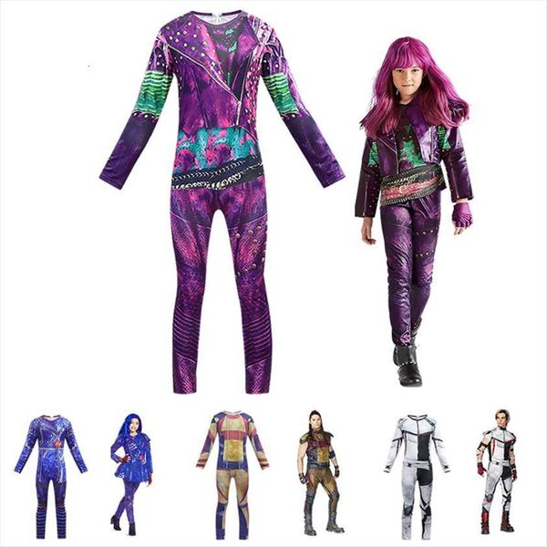 

descendants 3 mal jumpsuit evie girl dresses fancy clothes makeup sets little kids onesies halloween horror night party carlos jay, Red;yellow