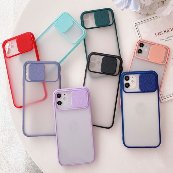 Capa de câmera de corrediça colorida Capa de proteção de lente camshield para iphone 12 11 Pro Xs Max Telefone Frosted Tampa traseira