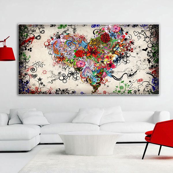 Red Love Heart Flower Pittura a olio su tela Wall Art Scandinavian Poster e Stampe Immagine moderna dell'arte della parete per il salotto