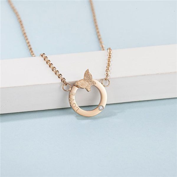 

rose gold jewelry 2021 trend korean style 50cm stainless steel necklace for women love butterfly set zircon pendant yms n276 necklaces, Silver