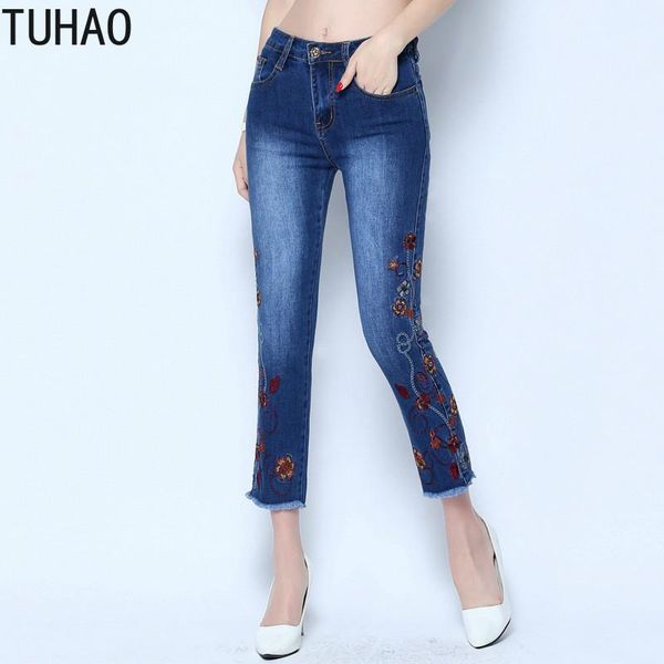 

women's jeans tuhao office lady women high waist plus size 7xl 6xl 5xl pencil 2021 spring summer embroidered jean large wm54, Blue