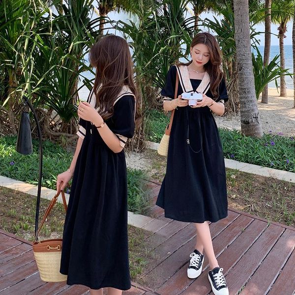 

8056# summer fashion black chiffon maternity long dress elegant a line loose clothes for pregnant women plus size pregnancy 4xl dresses, White