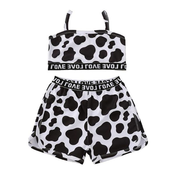 

klÃ¤dsuppsÃ¤ttningar 1-6y toddler kids barnflicka Ã¤rmlÃ¶s ko mÃ¶nsterband tank ar shorts bottom 2pcs outfits sommarklÃ¤der set, White