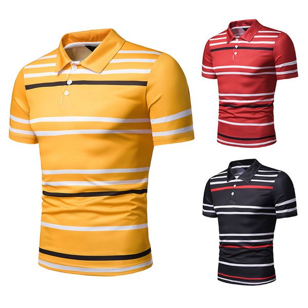 

men's polo shirt short sleeve in 2021 season fashion stripe contrast lapel slim, White;black