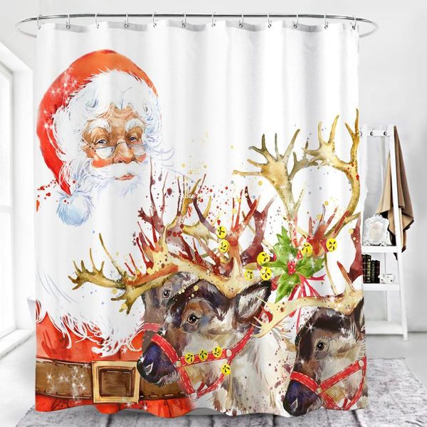 

creative christmas holiday print shower curtain cartoon bathroom decor waterproof and mildewproof polyester hook curtains