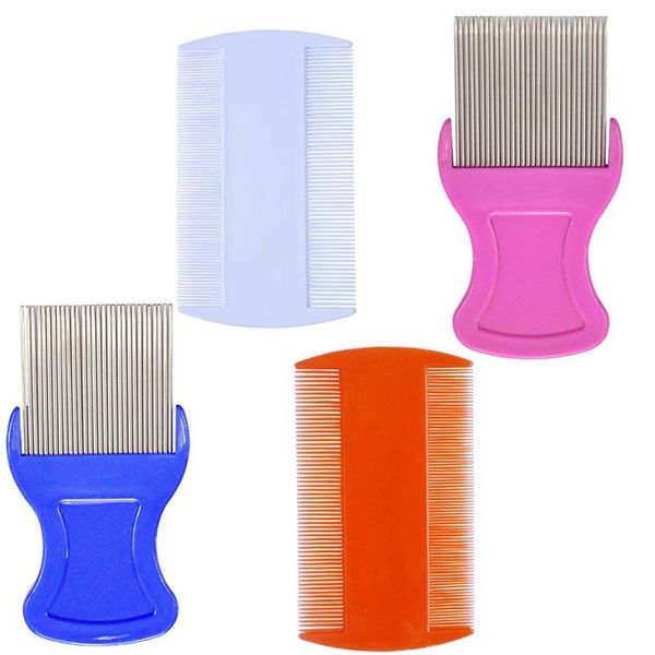 

hair brushes 4 pcs head comb including 2 pieces double sided removal dandruff with metal teeth, Silver