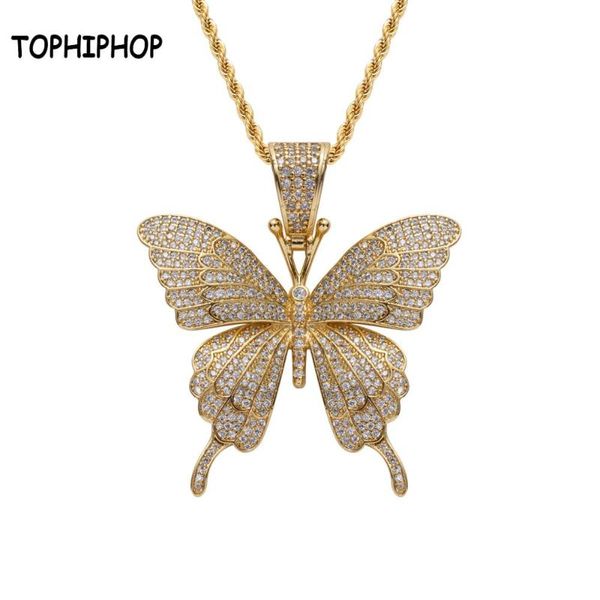 

pendant necklaces iphop fashion iced out butterfly micro pave cubic zircon charm hip hop necklace for gifts, Silver