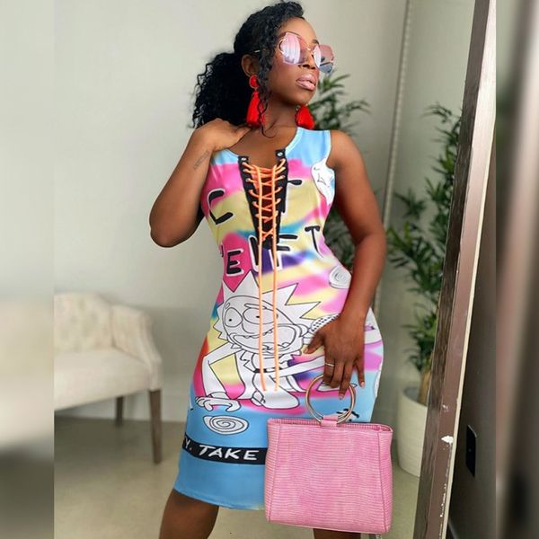 

dresses graffiti print summer bodycon lace up dress bandage sleeveless party club vestidos female african for women, Black;gray