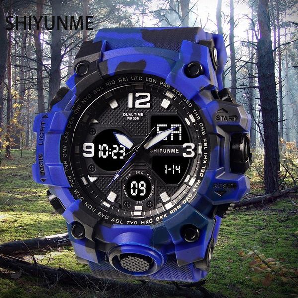 Armbanduhr Shiyunme Style Men Watches LED Digital Uhren Militärmodetsportwaterdes Dual Display