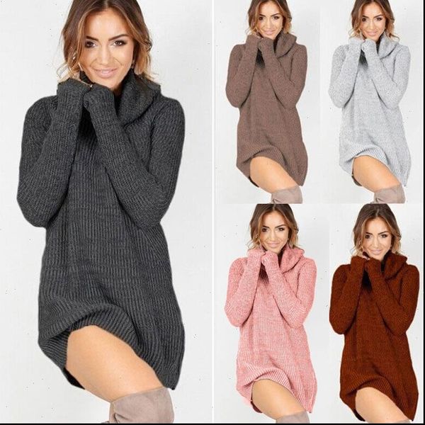 

autumn spring womens dress winter fashion women casual turtleneck pullover long knitted oversize sleeve thin sweaters dresses, Black;gray