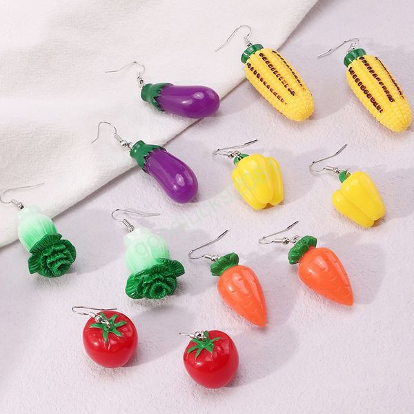 Модные моделирования овощные свисающие серьги творческие баклажанные томатные кукурузные морковь пластиковые подвески капля серьги женские украшения