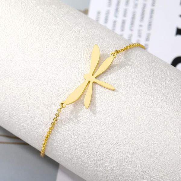 

charm bracelets for women stainless steel kid small animals dragonfly adjustable gold color bracelet femme jewelry birthday gift, Golden;silver