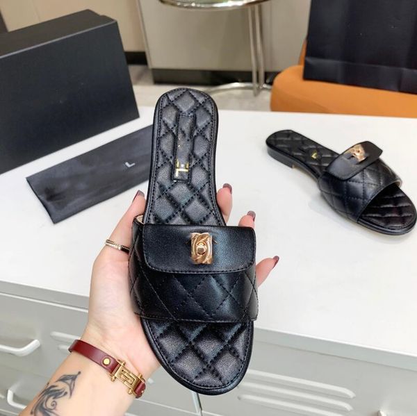 

classics fashion women slipper sandals slides summer real leather platform flats shoes ladies beach slippers, Black