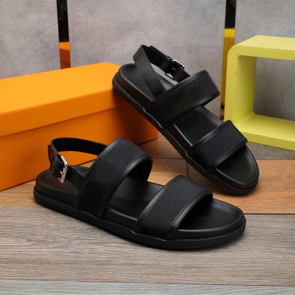 

official website 70% off outlet fashion buckle strap men sandals shoes cow leather thick sole leisure shoes brand summer platform flats beac, Black