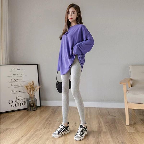 

women's leggings modal for women summer gray plus size skinny korean ankle-length trousers all-match thin elastic autumn, Black