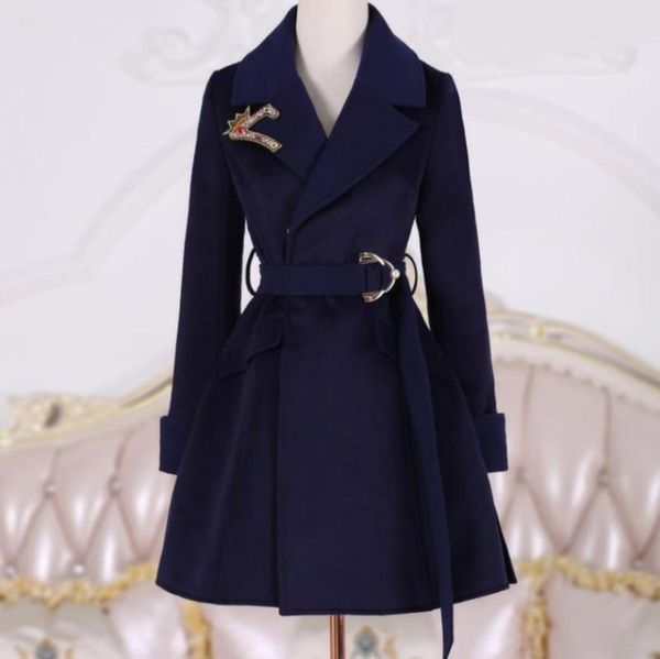 

women's wool & blends autumn winter women coat embroidered long-sleeved woolen female slim, Black