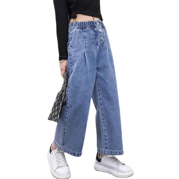 

autumn girls jeans classic fashion loose kids pants princess costume casual trousers 4 5 6 7 8 9 10 11 12 years clothes, Blue