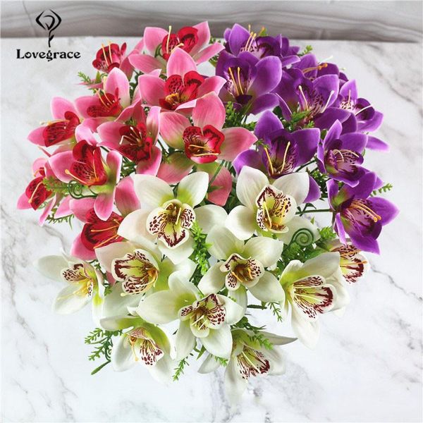 

wedding flowers 10pcs/bouquet artificial orchid flore white silk fake flower diy back road home desk vase accessories faux flores
