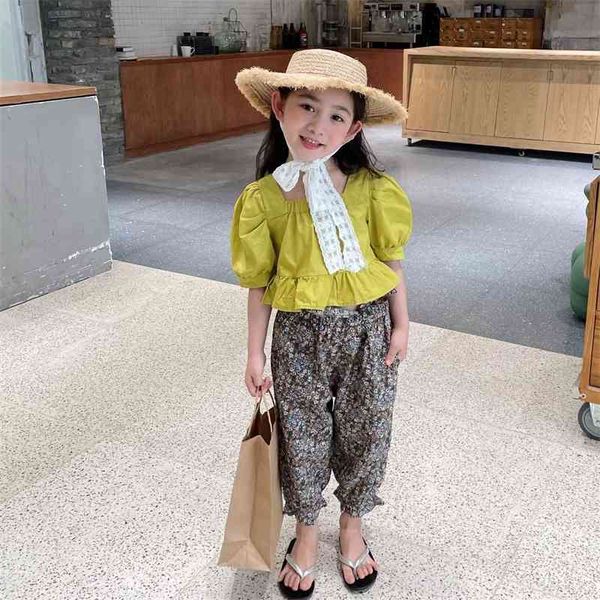 

summer arrival girls fashion 2 pieces suit pants kids clothes 210528, White
