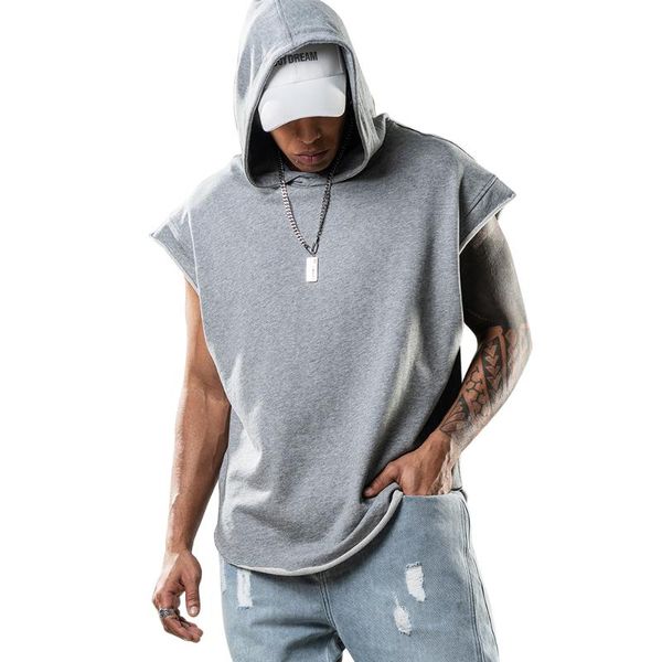

men' tank mental gyms clothing mens bodybuilding hooded cotton sleeveless vest sweatshirt fitness workout sportswear mal, White;black