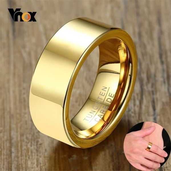 

vnox basic tungsten carbide rings for men 8mm high polished gold color male anel alliance anniversary gifts 211217, Slivery;golden