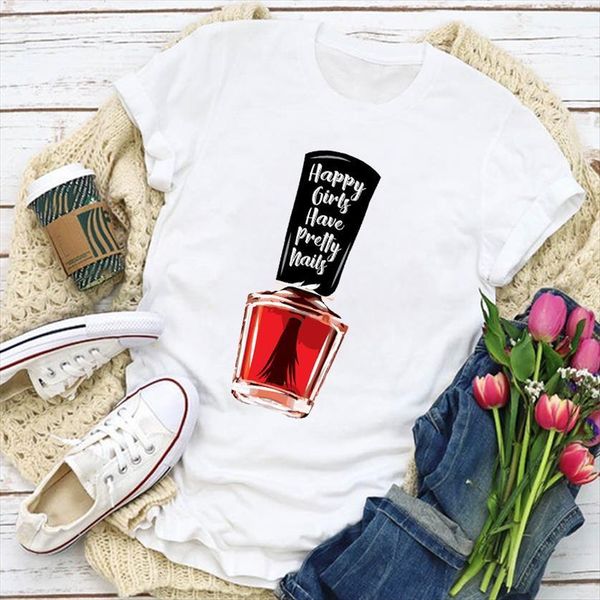 

graphic girl make up beauty women t shirt 90s 3d finger nail summer womens clothing lady clothes tee female, White