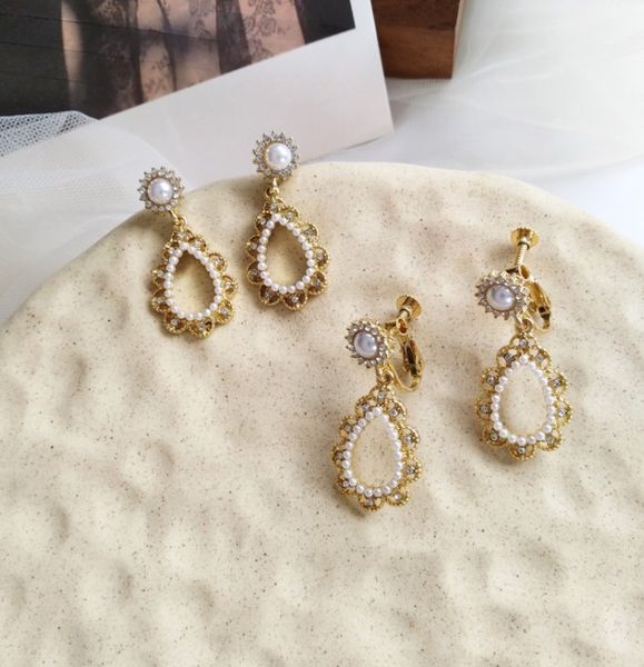 

s925 silver needle korean retro simple chandelier flower pearl drop earrings