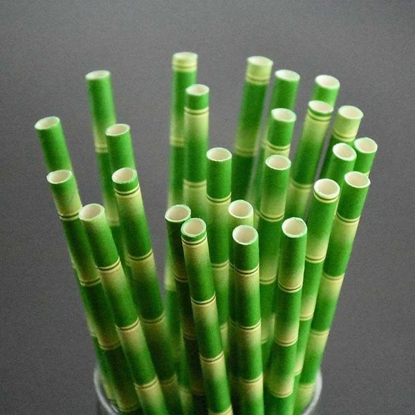 

drinking straws 25pcs paper green bamboo pattern wedding birthday party celebration supplies beverage oct998